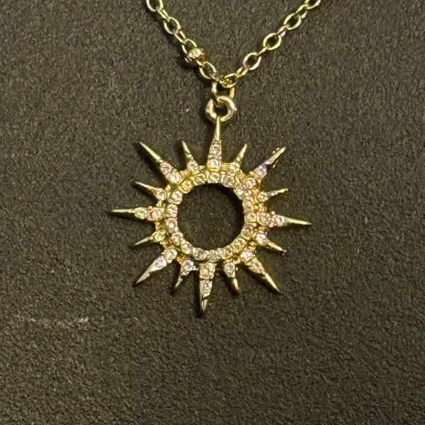 Mud Pie gold tone pave sun pendant necklace - Image 2