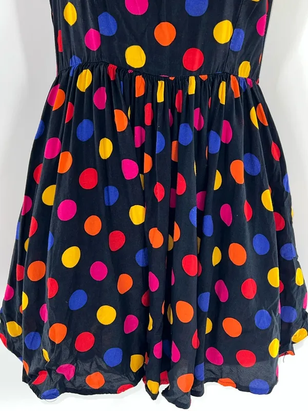 80s Glam Black Halter Polka Dot Sundress with Multicolor Dots-Size S - Image 3