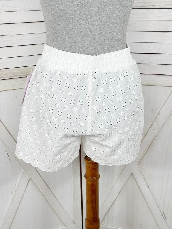 Wild Fable Eyelet Scallop Hem Boxer Shorts White XS‎ Cottagecore Elastic Pull On - Image 5