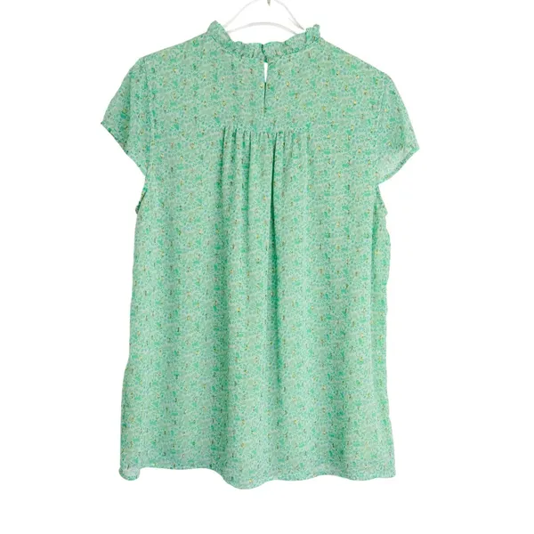 Joie Green Floral Babydoll Blouse with Gold Accents Short Sleeve Medium - Image 4