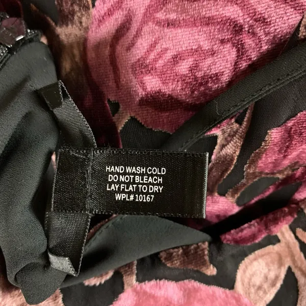 Aqua Black Pink Floral Velvet Burnout Slip Dress Sleeveless XS - Image 5