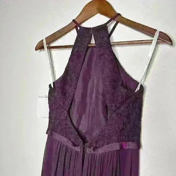 NWT David's Bridal F19608 Plum Long Lace Mesh High Neck Sz 2‎ - Image 5