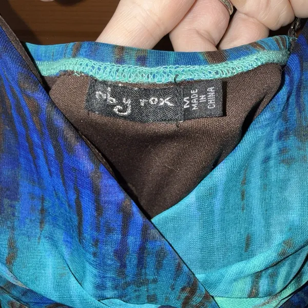 Ruby Rox Green Blue Tie-Dye Sun Dress Babydoll Tulle Ruffled Ruched Y2K Medium - Image 7