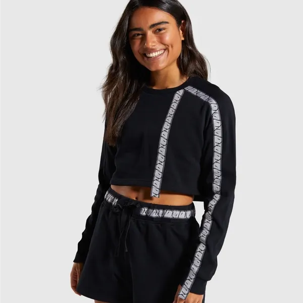 Gymshark Crop Pullover Schwarz 24/7 Cropped Black Crewneck Medium - Image 2