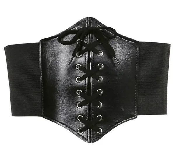 NEW Black Faux Leather Lace-Up Corset Waist Belt Goth Witch Halloween Costume Outfit - Image 9