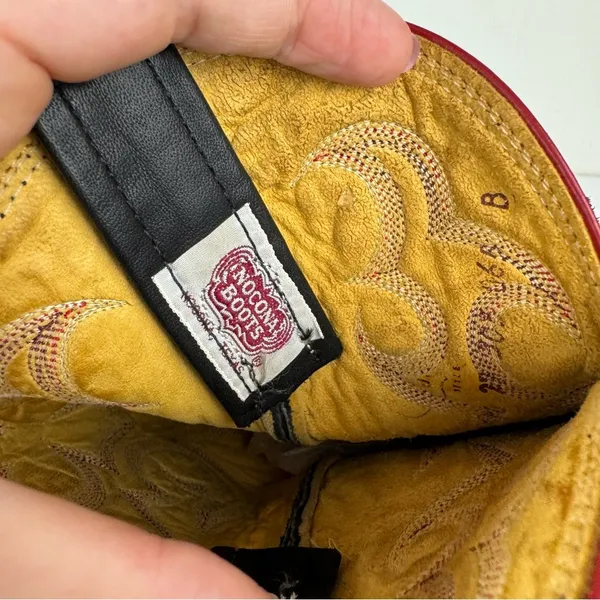 Vtg Nocona Red Black Lizard Leather Westerm Cowgirl Boots Sz 7B - Image 15
