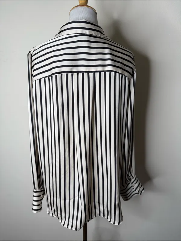 H&M Black and White Striped Satin Blouse - Image 6