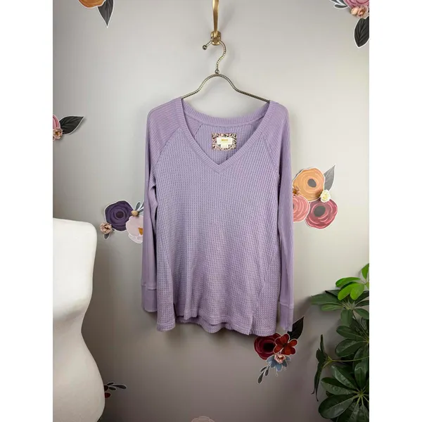 Maeve by Anthropologie Purple Pearson Waffle Pullover Tee - Size - Medium - Image 4