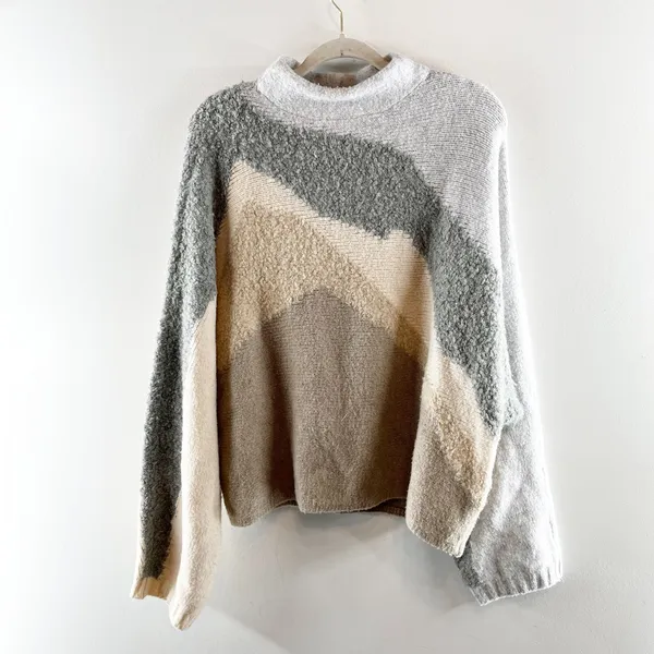 Abercrombie Long Sleeve Multicolor Neutrals Sweater Gray Tan Brown L / XL - Image 3