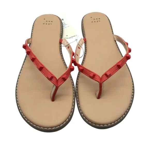 A New Day Womens Sloan Sandals Flip Flops Faux Leather Studded Red Size 6.5 - Image 2