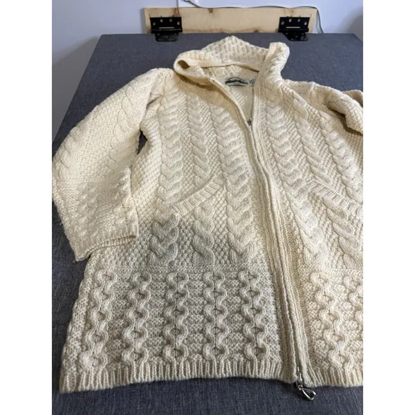 Aran Crafts Women's Sz S Cream Hooded Cardigan 100% Merino Wool Ireland - Image 2