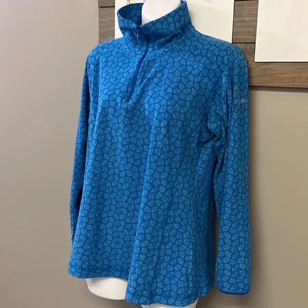 Columbia Women’s Blue Mock Neck Zip Up Long Sleeve Abstract Pattern Pullover- Lg - Image 2