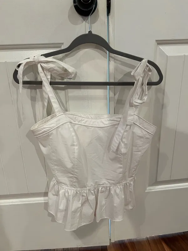 Olivaceous White Peplum Top With Bows - Image 2