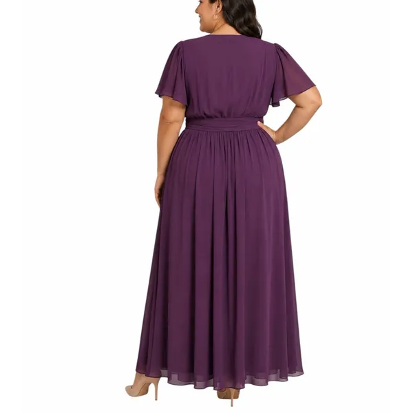 Baltic Born Maxi Dress 3XL Wrap V Neck Flutter Sleeve Belted Plum Purple Gown - Image 2