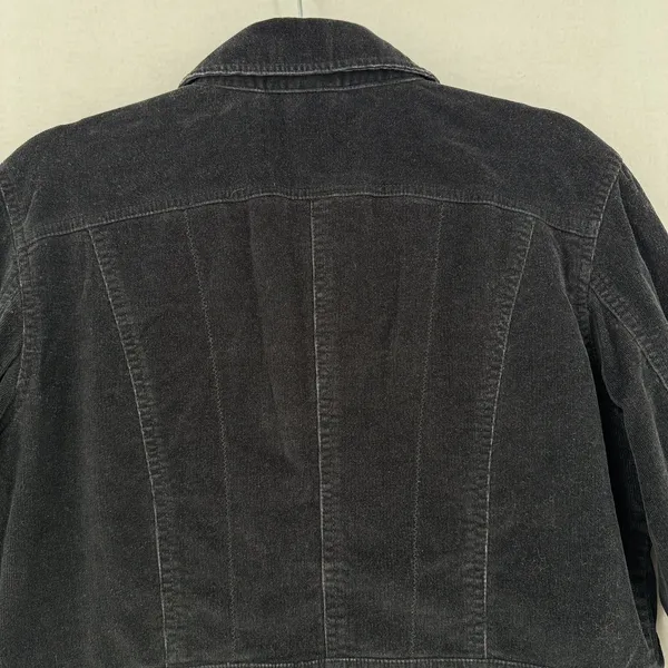 Rafaella Velvet Jacket Women 14 Black Button Front Peplum Trucker Stretch Y2K - Image 4