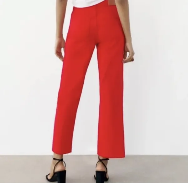 Zara Red Mid Rise Straight Denim Jeans - Image 3