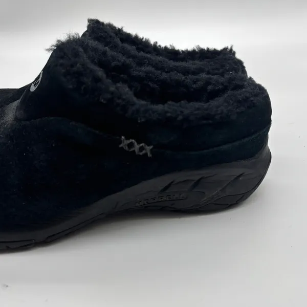 Merrell Encore Ice Black Suede Faux Fur Lined Clogs Mules Shoes Womens - Image 2
