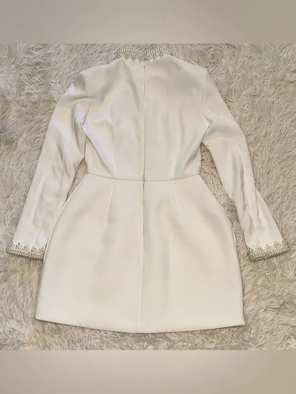 NEW Nadine Merabi White Audrina Athena Beaded Long Sleeve Minidress Sz 6 - Image 10