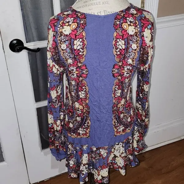 Free People Womens Purple Lovely Dreams Floral Long Sleeve Tunic Top Small‎ - Image 2
