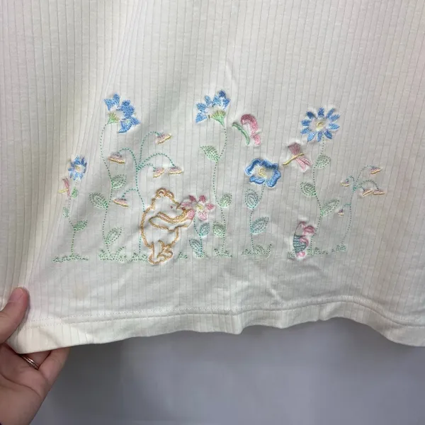 Vintage Disney Store cream embroidered Winnie the Pooh ribbed lace‎ casual top - Image 4