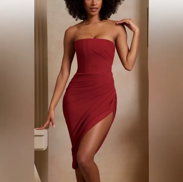 Oh Polly Valentina Midi Dress Burgundy Size 2 - Image 3