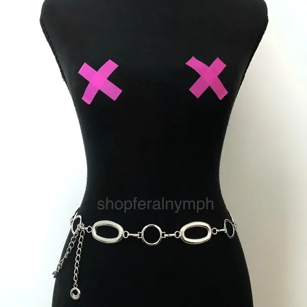 Y2K Minimalist Silver Geometric Link Chain Belt, Fits 29–42 Inches, X7GA1221 - Image 2