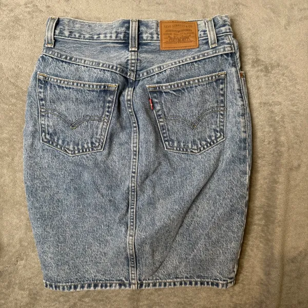 Levis Mom Skirt Light Acid Wash Blue Denim Button Fly Size 24 Jean Retro BOHO‎ - Image 3
