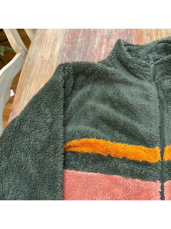 Evy's Tree Hadley Green Striped Plush Jacket 2X - Image 2