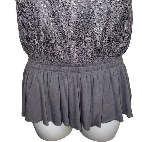 EXPRESS Gray Sequin‎ and Lace Peplum Cami Tank Top Size Small - Image 4