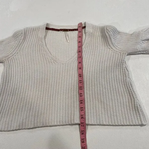 Free People Cream Cropped Bell Sleeve Sweater Women XS Boho Knit V Neck Top - Image 7