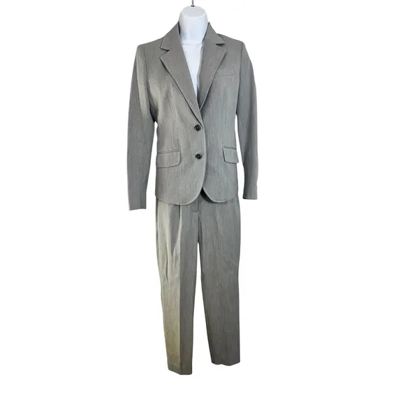 Anne Klein Heather Gray Two Button Blazer and Straight Leg Pants Suit Set Size 2 - Image 2