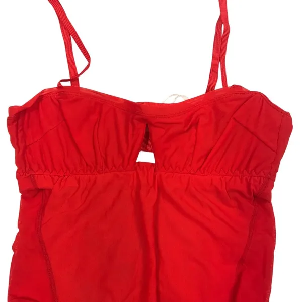 FREE PEOPLE x HAH Cut Out Bodysuit S Blood Orange Feminine Party Mesh Boho NWT - Image 4