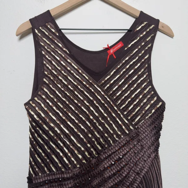Happyface Women Fringe Flapper Mini‎ Dress Medium Chocolate Brown Asymmetrical - Image 2