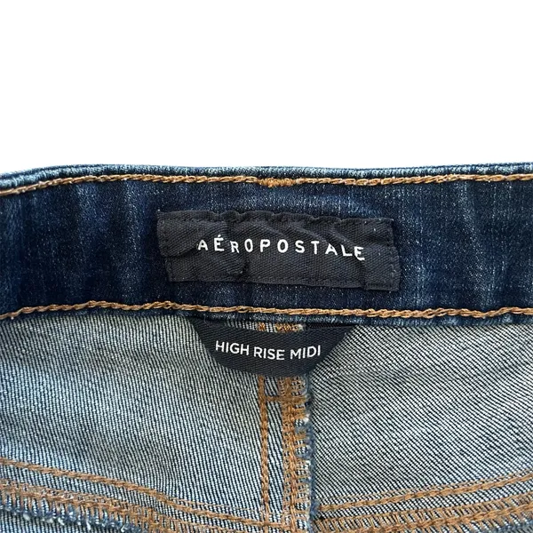 Aeropostale Womens 2 Jean Shorts High Rise Midi Cuffed Denim Dark Wash - Image 3