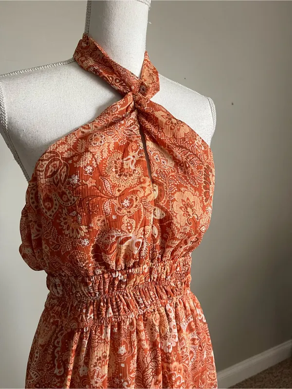 TRIXXI | Orange Floral Halter Midi Dress Sz XL - Image 4