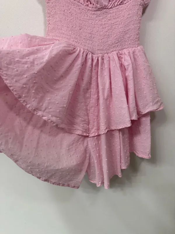 WHITE FOX BOUTIQUE Light Pink Ruffled Smocked Tiered Romper Size XSmall - Image 3
