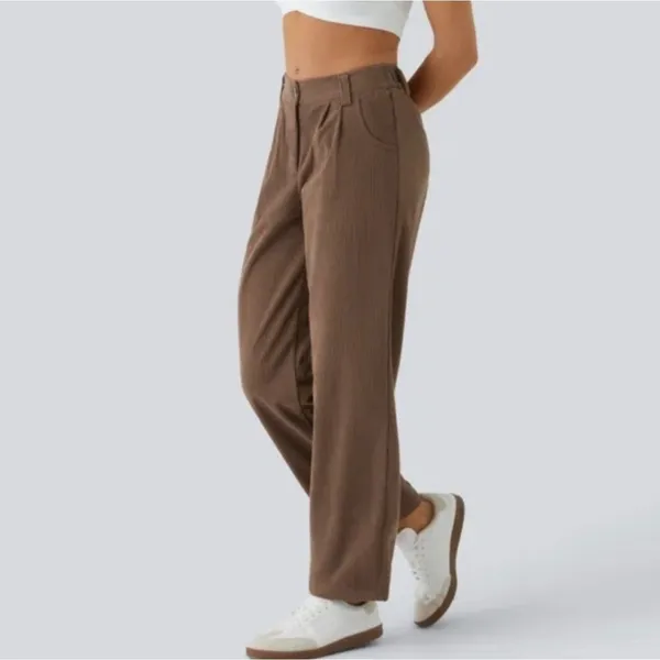 Halara AuraCord Cloud‎ Brown Corduroy Pleated High Waisted Pants Medium NWT - Image 13