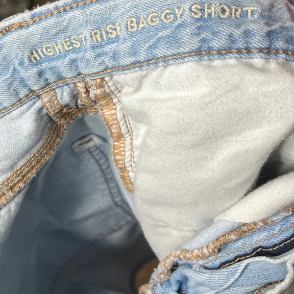 American‎ Eagle Denim Highest Rise Baggy Shorts Distressed Rips Raw Hem Size 4 - Image 8