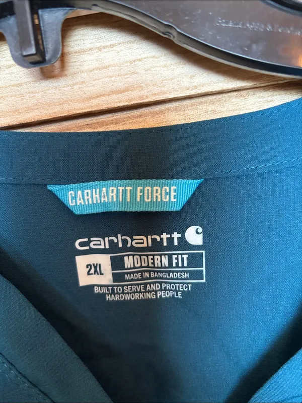 Carhartt Ladies Teal V-Neck Short Sleeve Scrub Top 2XL - Image 2