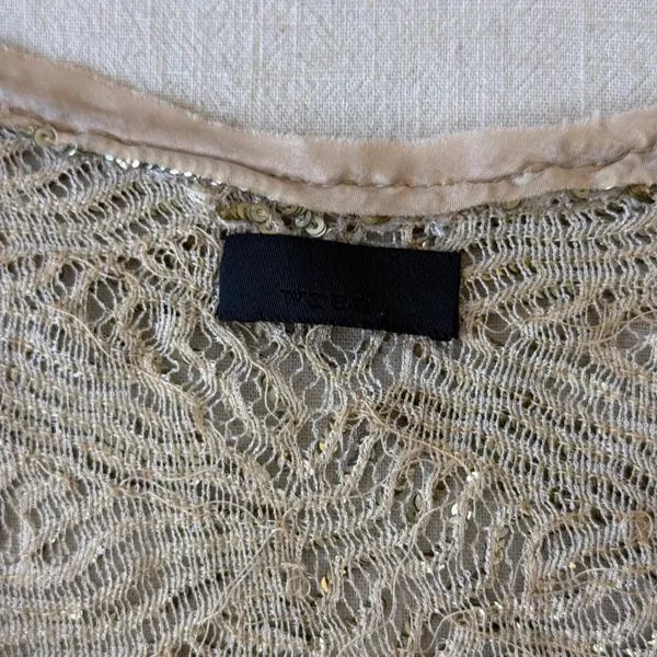 Wren 100% Silk Sequin‎ Embroidered Tank Top Champagne XS Made USA - Image 7