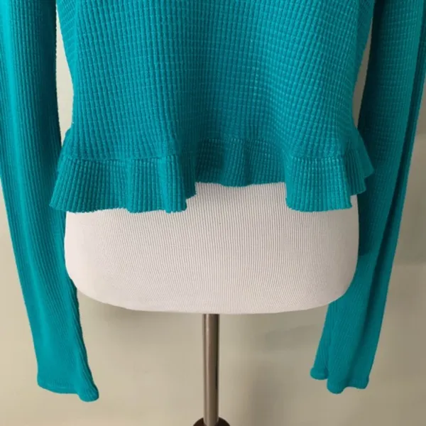 Free People Waffle Knit Ruffle Crop Long Sleeve M - Image 5