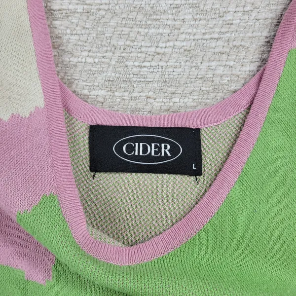 Cider Swirl Knit Dress L Pink Green Midi Y2K Spaghetti Strap Psychedelic Retro - Image 3