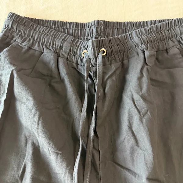 Women's Linen Cotton Style Pull On Drawstring Waist Black Pants Size M #260687 - Image 2