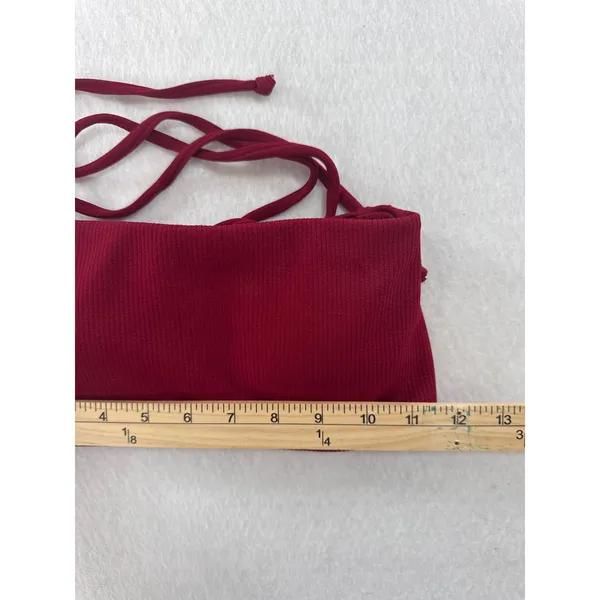 ZAFUL Womens Ribbed‎ Bandeau Halter Bikini Top Burgundy Red Size 6 US M - Image 2
