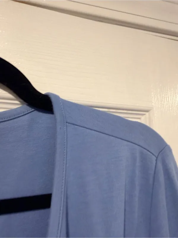L.L.Bean Size L Blue Open Front Cardigan Supima Cotton Pima Knit Long Sleeve Top - Image 8