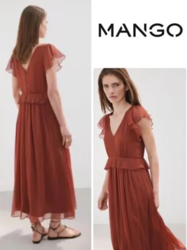 Mango Rust Red Flutter-Sleeve Maxi Dress - Image 2