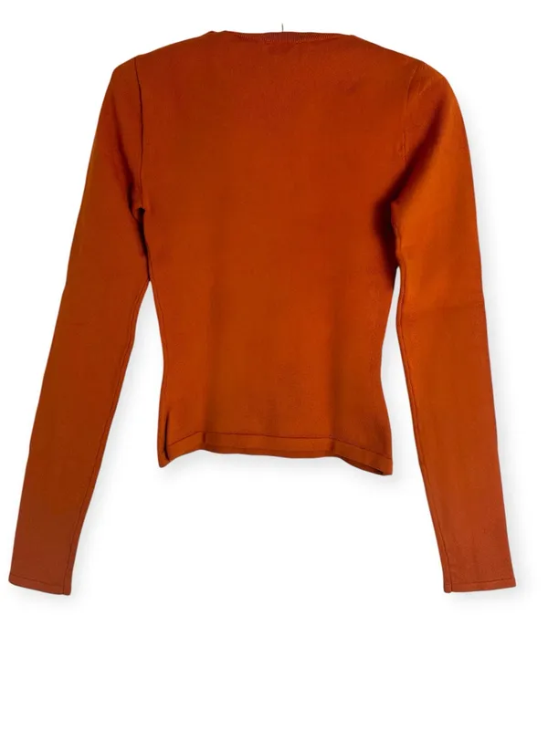 Aritzia Babaton Crew Contour Rust Orange Ribbed knit Long Sleeve Top skims XS - Image 6