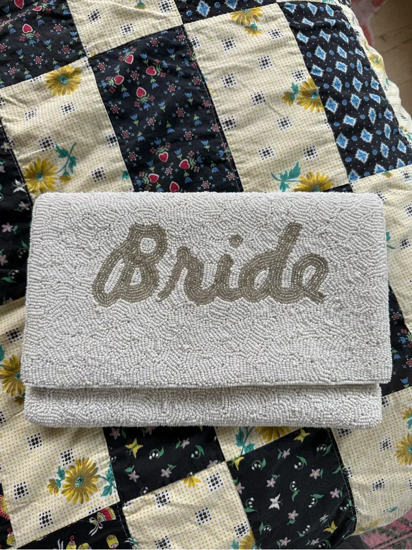 Bride Wedding Beaded Clutch Purse (Silver) White - Image 2