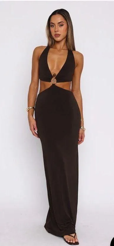 White Fox Haven't Met You Maxi Dress Chocolate - Image 2