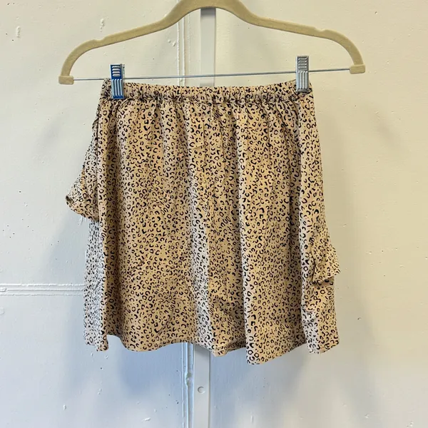Japna Joyous & Free Leopard Print Ruffle‎ Mini Skirt Tan Black XS Rayon Summer - Image 2